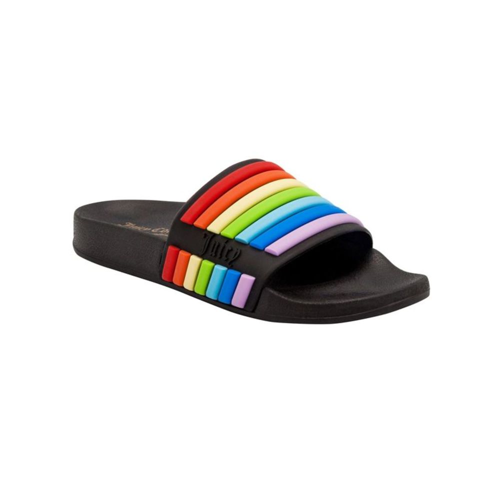 JUICY COUTURE Womens Black Rainbow Wynnie Platform Slip On Slide Sandals 6 M